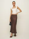 Reformation Layla Silk Skirt In Cafe