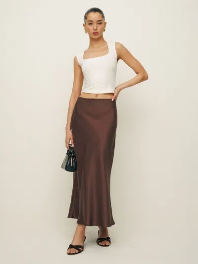 Reformation Layla Silk Skirt In Cafe