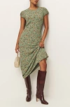 Reformation Womens Ponderosa Leana Floral Crepe Midi Dress In Ponderosa