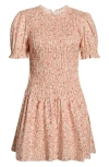 Reformation Leannah Smocked Stretch Organic Cotton Minidress In Pink