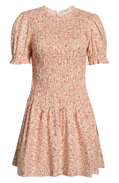 Reformation Leannah Smocked Stretch Organic Cotton Minidress In Pink