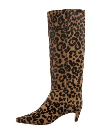 Pre-owned Reformation Leather Animal Print Boots In Brown