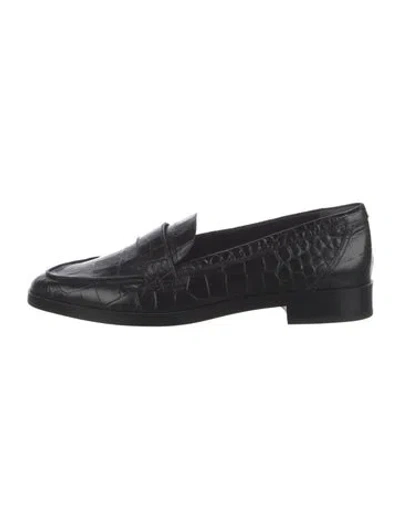 Pre-owned Reformation Leather Animal Print Loafers In Black