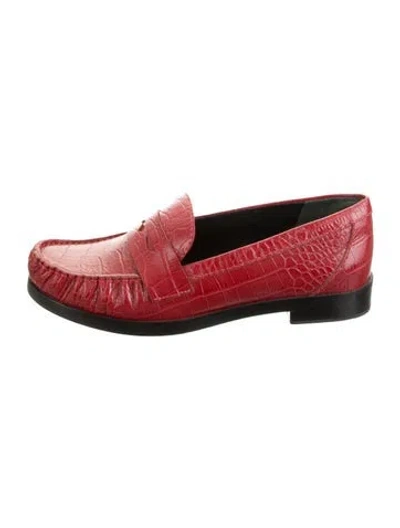 Pre-owned Reformation Leather Animal Print Loafers In Red