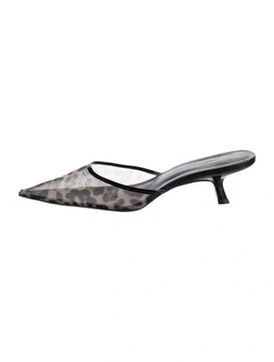Pre-owned Reformation Leather Animal Print Mules In Black