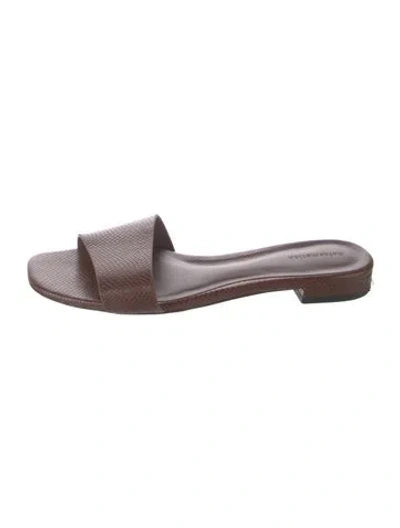 Pre-owned Reformation Leather Animal Print Slides In Brown