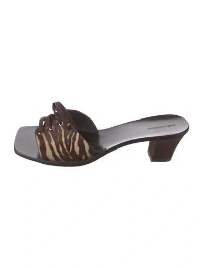Pre-owned Reformation Leather Animal Print Slides In Brown