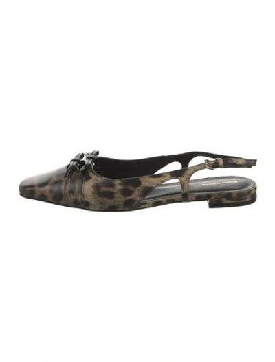 Pre-owned Reformation Leather Animal Print Slingback Flats In Black