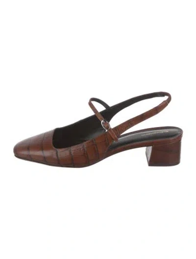 Pre-owned Reformation Leather Animal Print Slingback Pumps In Brown