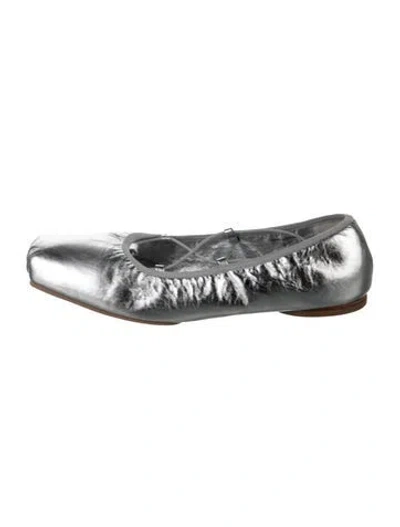 Pre-owned Reformation Leather Ballet Flats In Metallic/silver