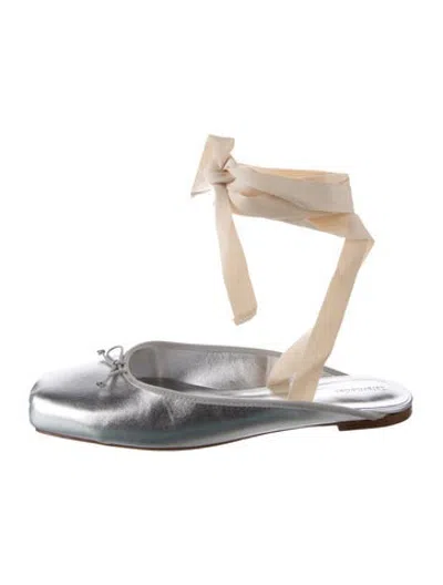 Pre-owned Reformation Leather Ballet Flats In Metallic/silver