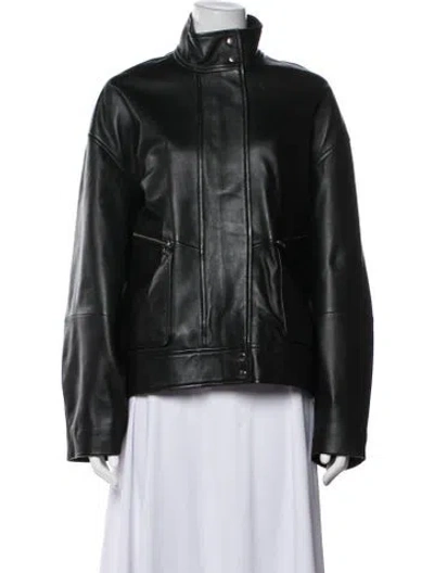 Pre-owned Reformation Leather Biker Jacket In Green