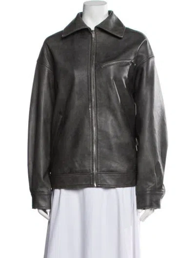 Pre-owned Reformation Leather Biker Jacket In Grey