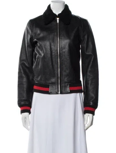 Pre-owned Reformation Leather Bomber Jacket In Black