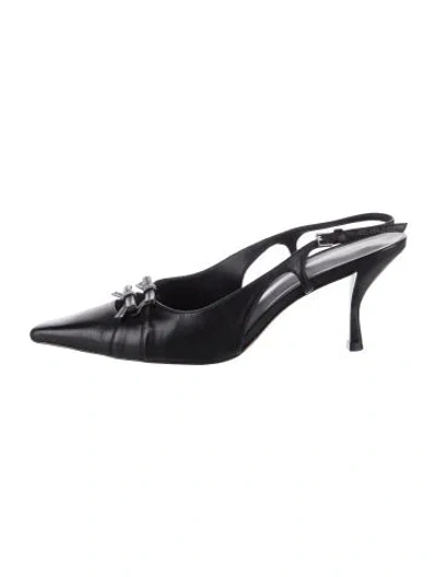 Pre-owned Reformation Leather Bow Accents Slingback Pumps In Black