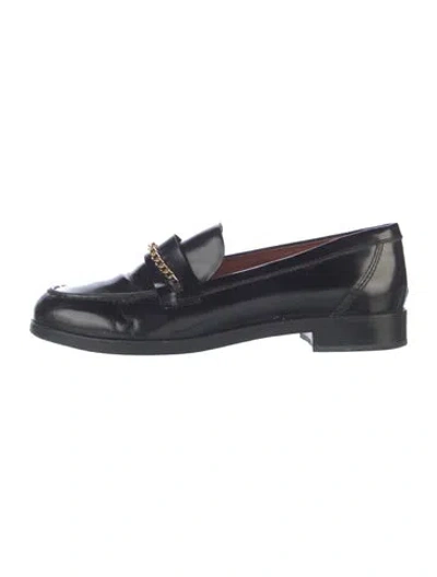 Pre-owned Reformation Leather Chain-link Accents Loafers In Black
