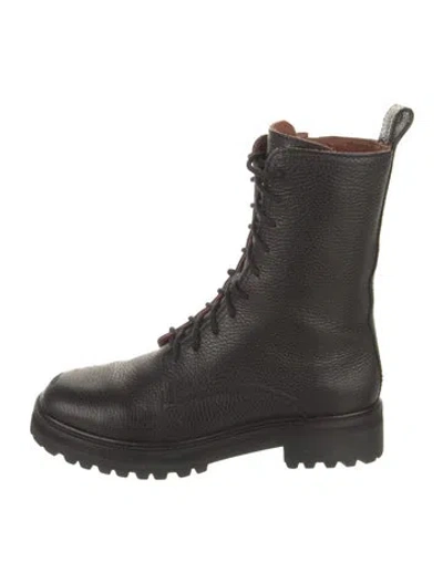 Pre-owned Reformation Leather Combat Boots In Black