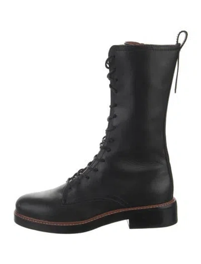 Pre-owned Reformation Leather Combat Boots In Black