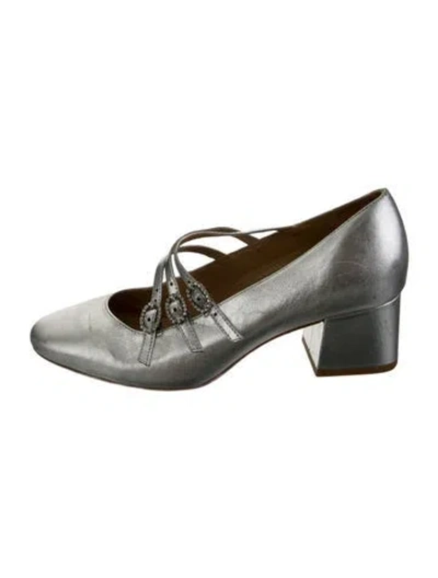 Pre-owned Reformation Leather Crystal Embellishments Pumps In Metallic/silver