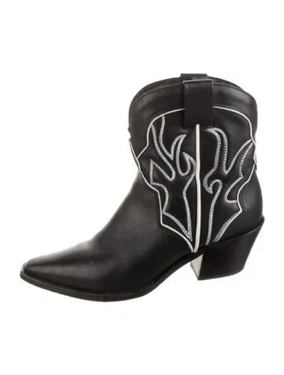 Pre-owned Reformation Leather Embroidered Accent Western Boots In Black