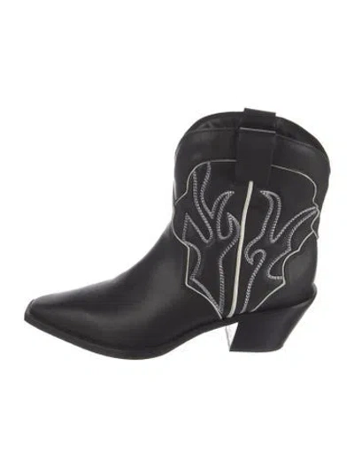 Pre-owned Reformation Leather Embroidered Accent Western Boots In Black