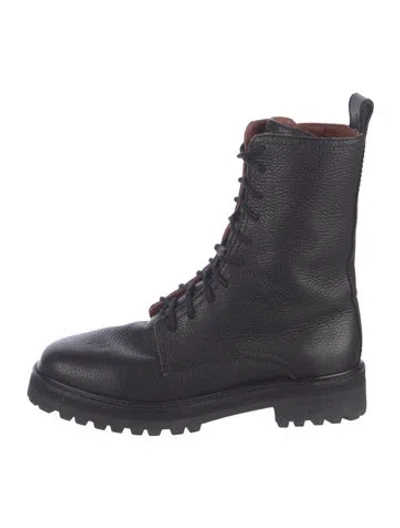 Pre-owned Reformation Leather Lace-up Boots In Black