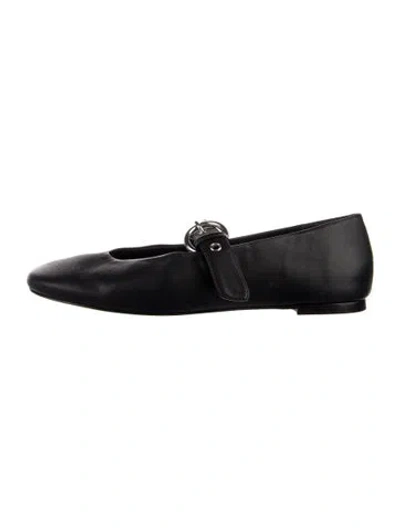 Pre-owned Reformation Leather Mary Jane Flats In Black