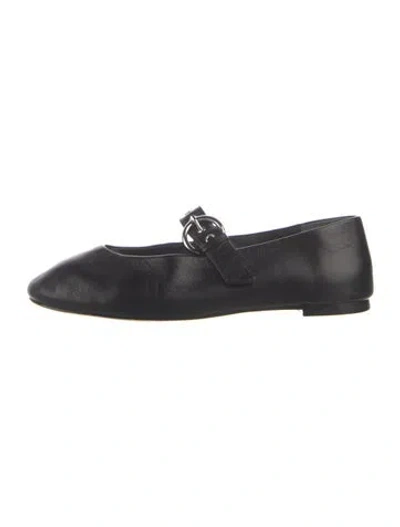 Pre-owned Reformation Leather Mary Jane Flats In Black