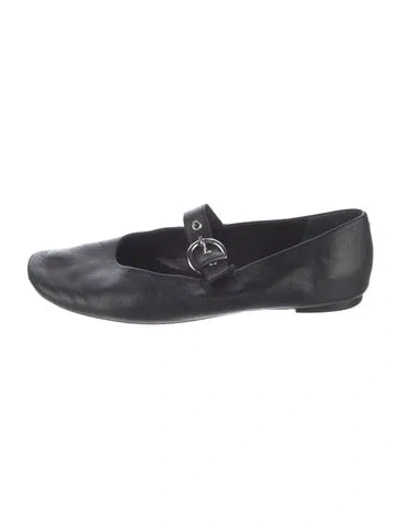 Pre-owned Reformation Leather Mary Jane Flats In Black
