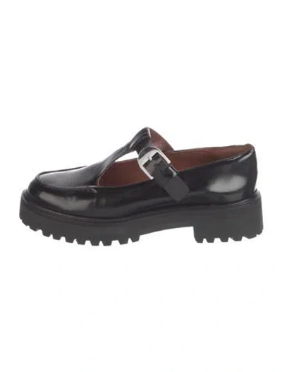 Pre-owned Reformation Leather Mary Jane Flats In Black