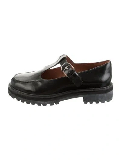 Pre-owned Reformation Leather Mary Jane Flats In Black
