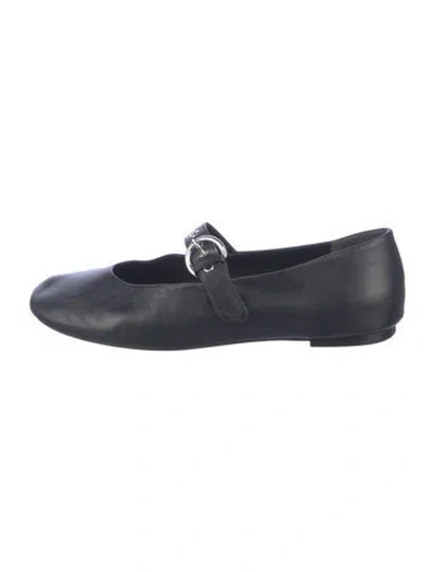 Pre-owned Reformation Leather Mary Jane Flats In Black