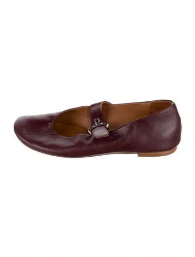 Pre-owned Reformation Leather Mary Jane Flats In Burgundy