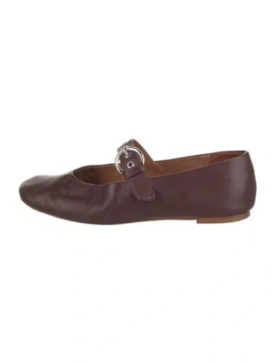 Pre-owned Reformation Leather Mary Jane Flats In Burgundy