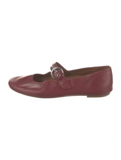 Pre-owned Reformation Leather Mary Jane Flats In Burgundy