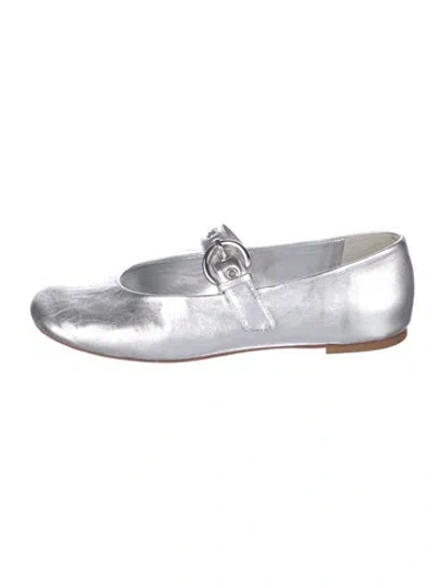 Pre-owned Reformation Leather Mary Jane Flats In Silver
