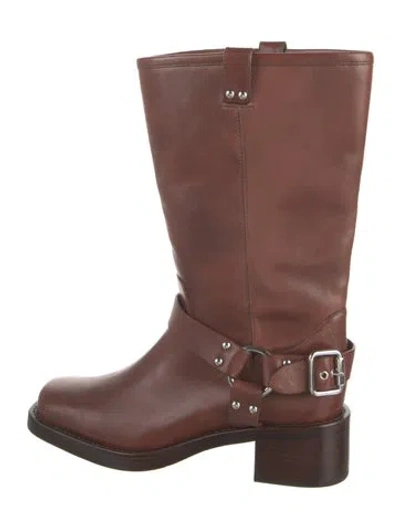 Pre-owned Reformation Leather Moto Boots In Brown