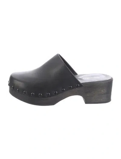 Pre-owned Reformation Leather Mules In Black
