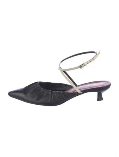 Pre-owned Reformation Leather Mules In Blue