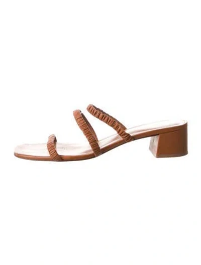 Pre-owned Reformation Leather Printed Slides In Brown