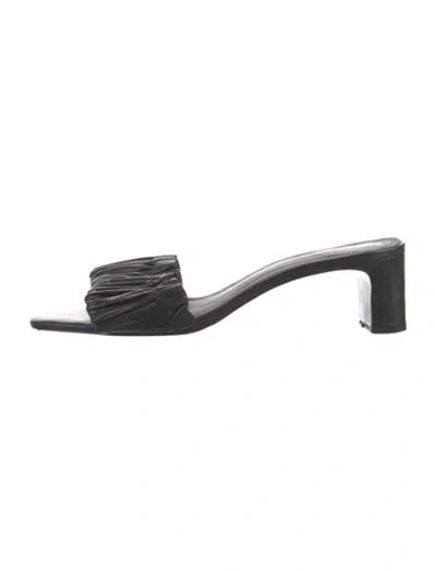 Pre-owned Reformation Leather Ruffle Embellishment Slides In Black