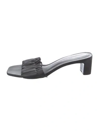 Pre-owned Reformation Leather Ruffle Embellishment Slides In Black