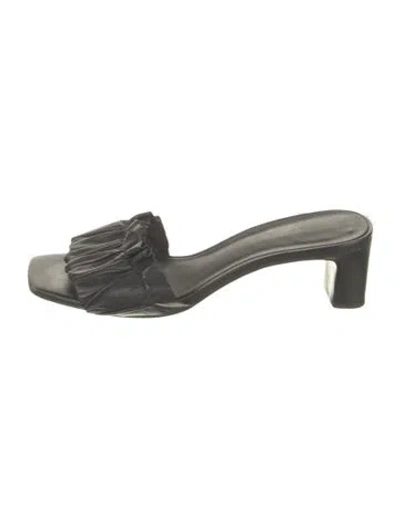 Pre-owned Reformation Leather Ruffle Embellishment Slides In Black