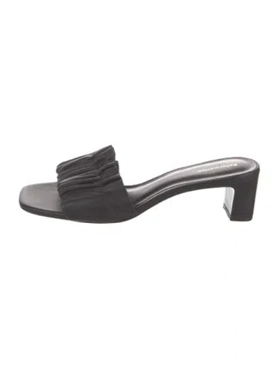 Pre-owned Reformation Leather Ruffle Embellishment Slides In Black