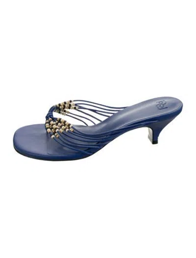 Pre-owned Reformation Leather Slides In Blue
