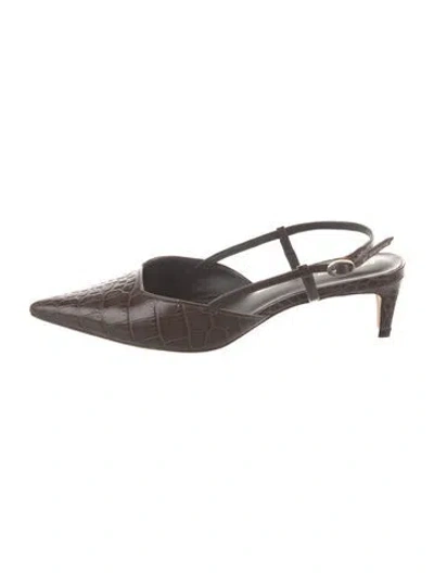 Pre-owned Reformation Leather Slingback Flats In Brown