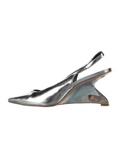 Pre-owned Reformation Leather Slingback Pumps In Blue