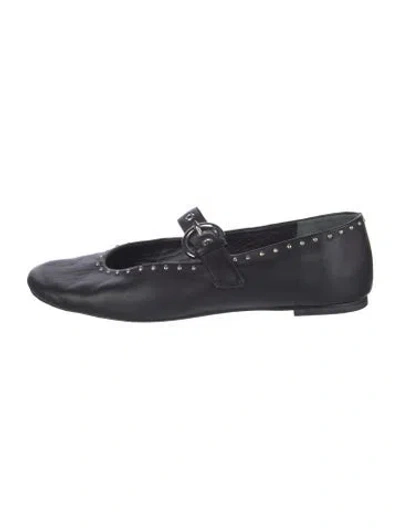 Pre-owned Reformation Leather Studded Accents Mary Jane Flats In Black