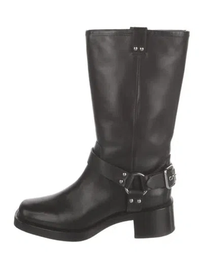 Pre-owned Reformation Leather Studded Accents Moto Boots In Black