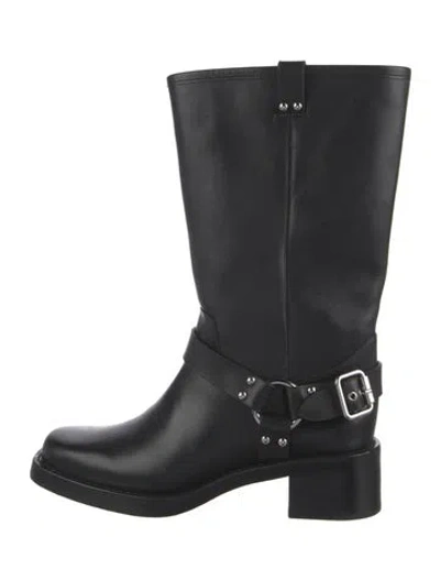 Pre-owned Reformation Leather Studded Accents Moto Boots In Black